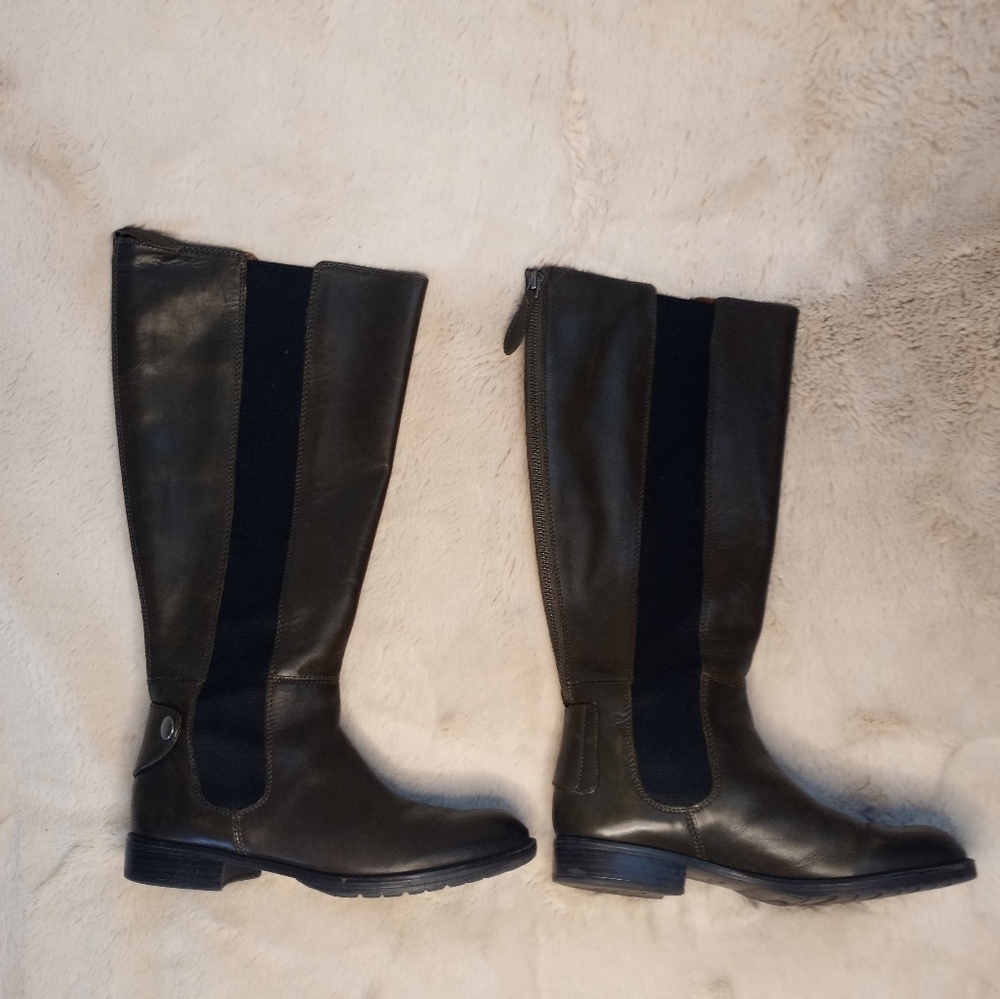 Franco Sarto Leather Tahini Moss Olive Green Boho Stretch Panel Wide Calf Boot 7 - Picture 11 of 16